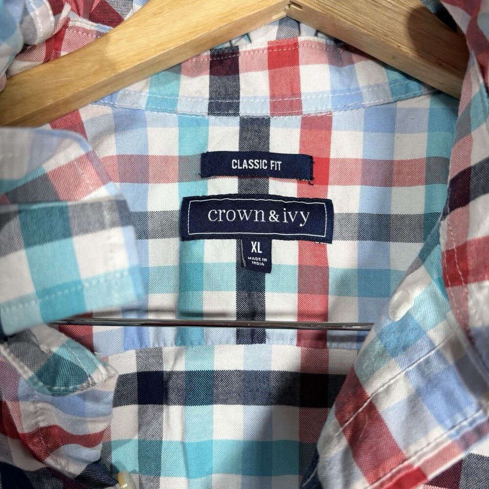 Upcycled Red White Blue Ruffle Collar XL Button Down Top Viral Patriotic Preppy - Picture 2 of 6